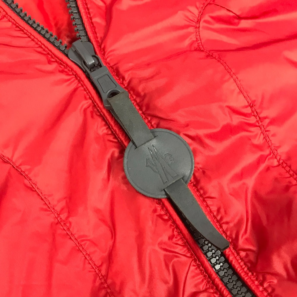 MONCLER Hever Gilet Hever Vest, a sleeveless down vest with a hood, available in red.