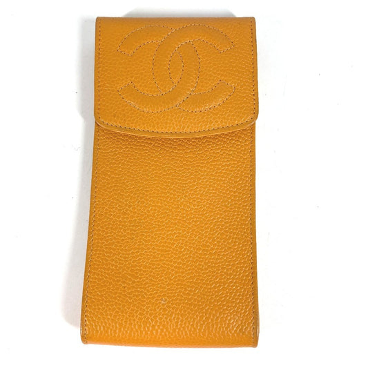 CHANEL vintage CC CC Mark logo eyeglass case sunglasses case glasses glasses eyewear glasses Pouch Caviar Leather yellow Used