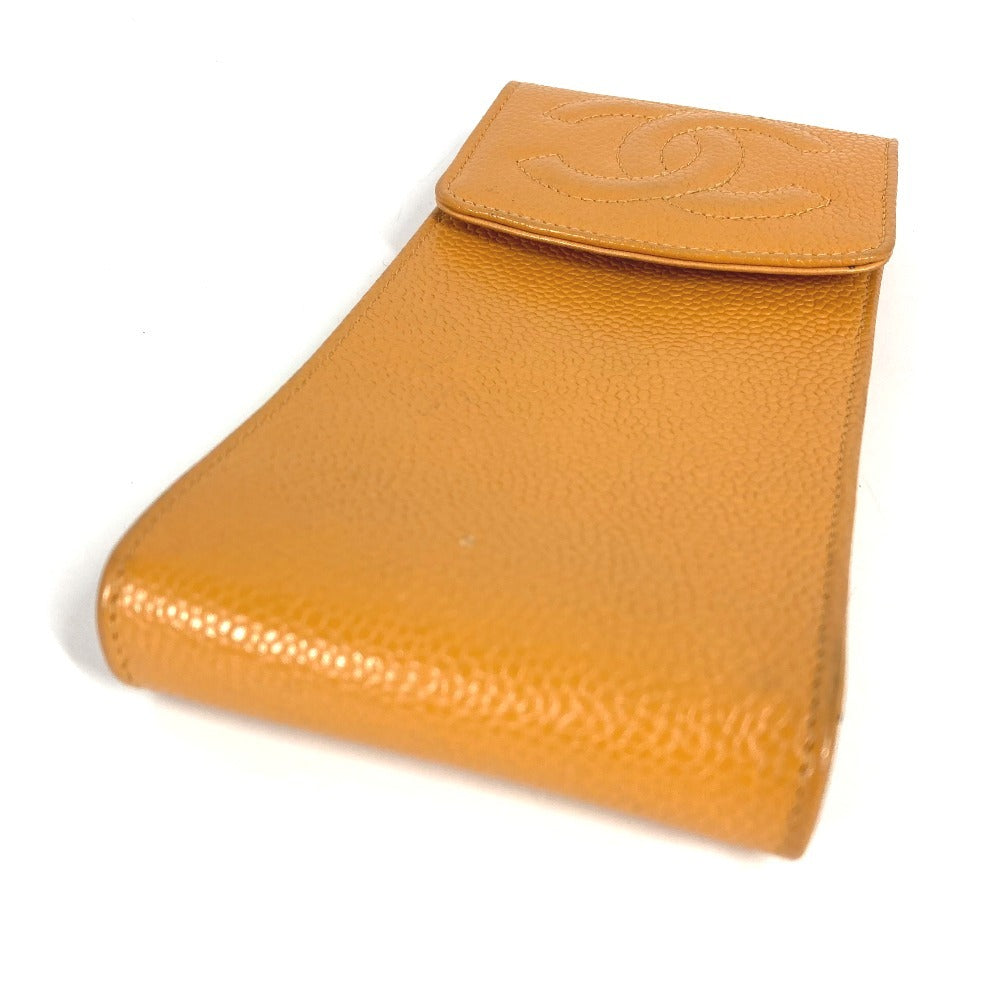 CHANEL Vintage CC Coco Mark Logo Eyeglass Case/Sunglasses Case Eyeglasses Eyewear Pouch Caviar Leather Women's Yellow