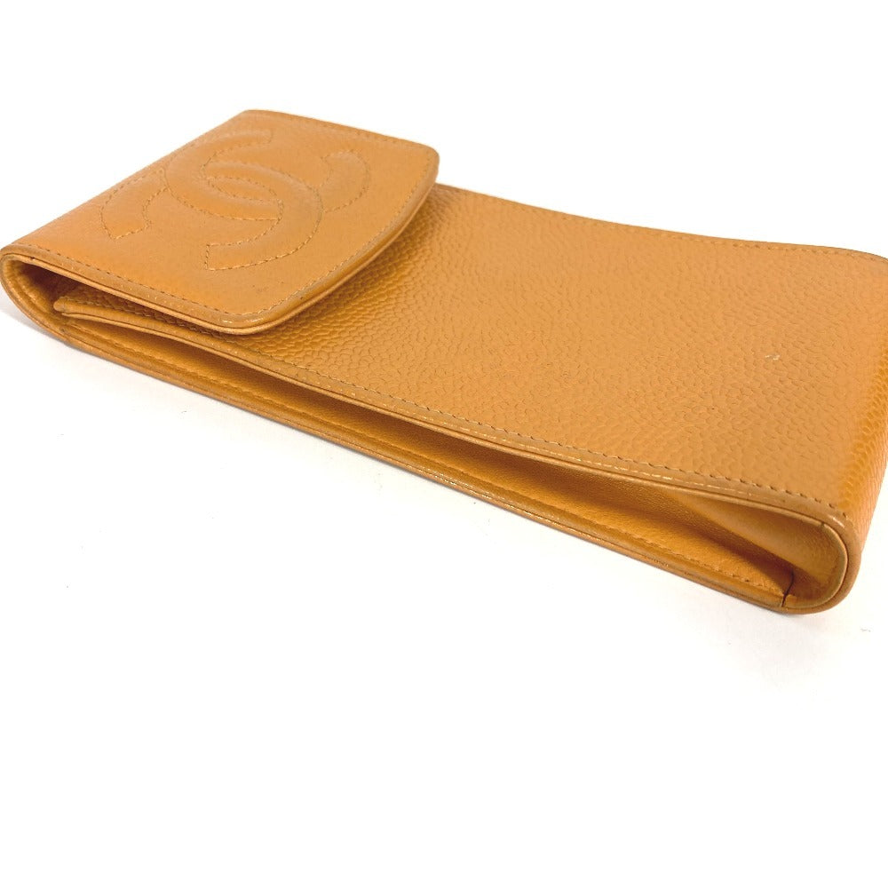 CHANEL Vintage CC Coco Mark Logo Eyeglass Case/Sunglasses Case Eyeglasses Eyewear Pouch Caviar Leather Women's Yellow