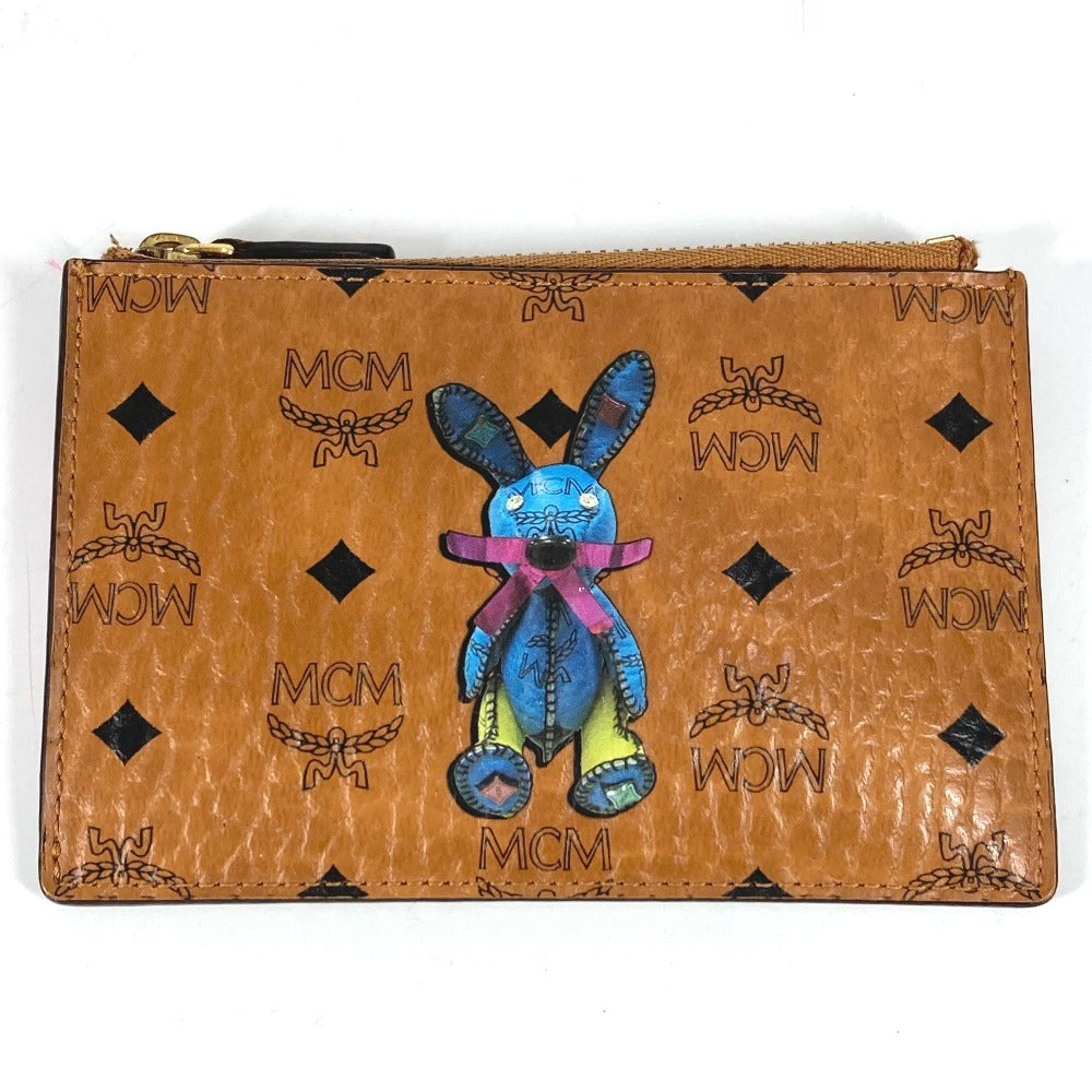 MCM Visetos Logo Wallet with Coin Purse and Key Ring, Unisex, Brown Leather