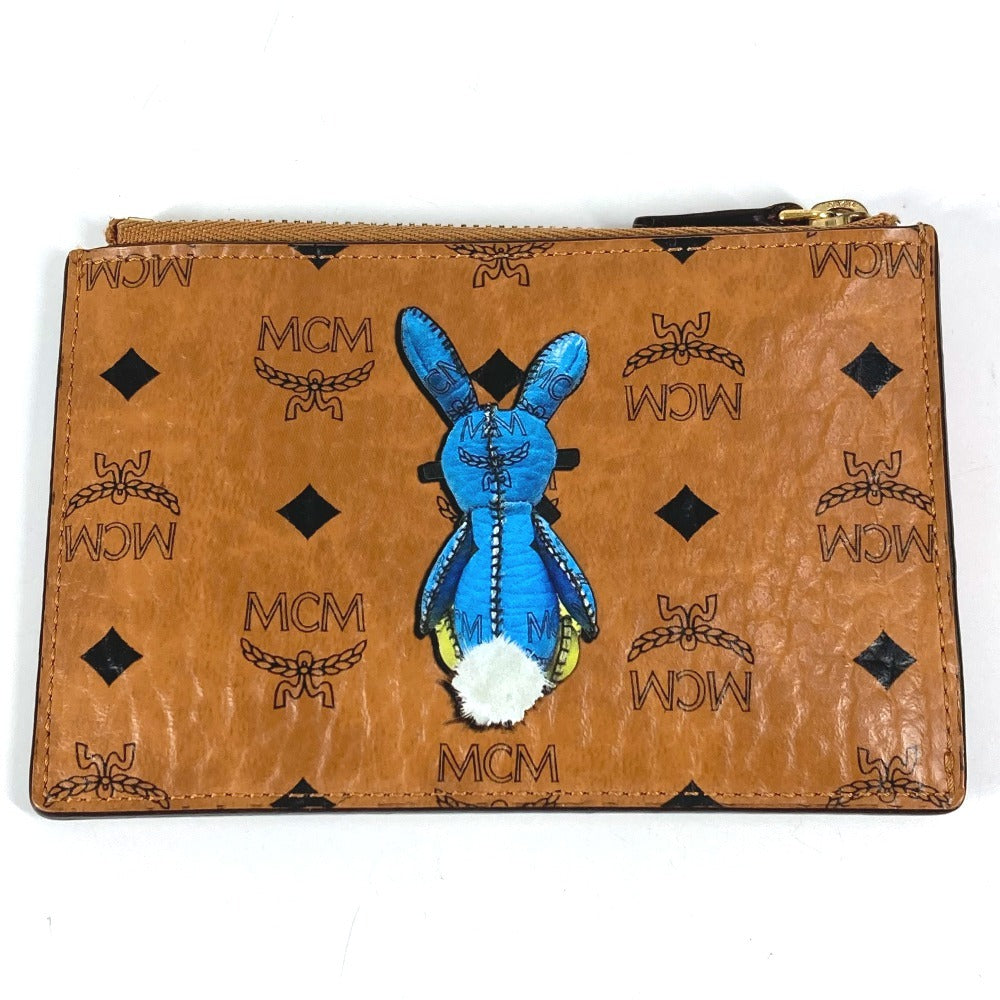 MCM Visetos Logo Wallet with Coin Purse and Key Ring, Unisex, Brown Leather