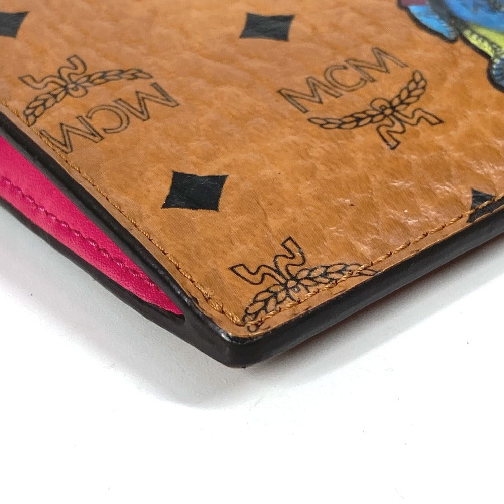 MCM Visetos Logo Wallet with Coin Purse and Key Ring, Unisex, Brown Leather