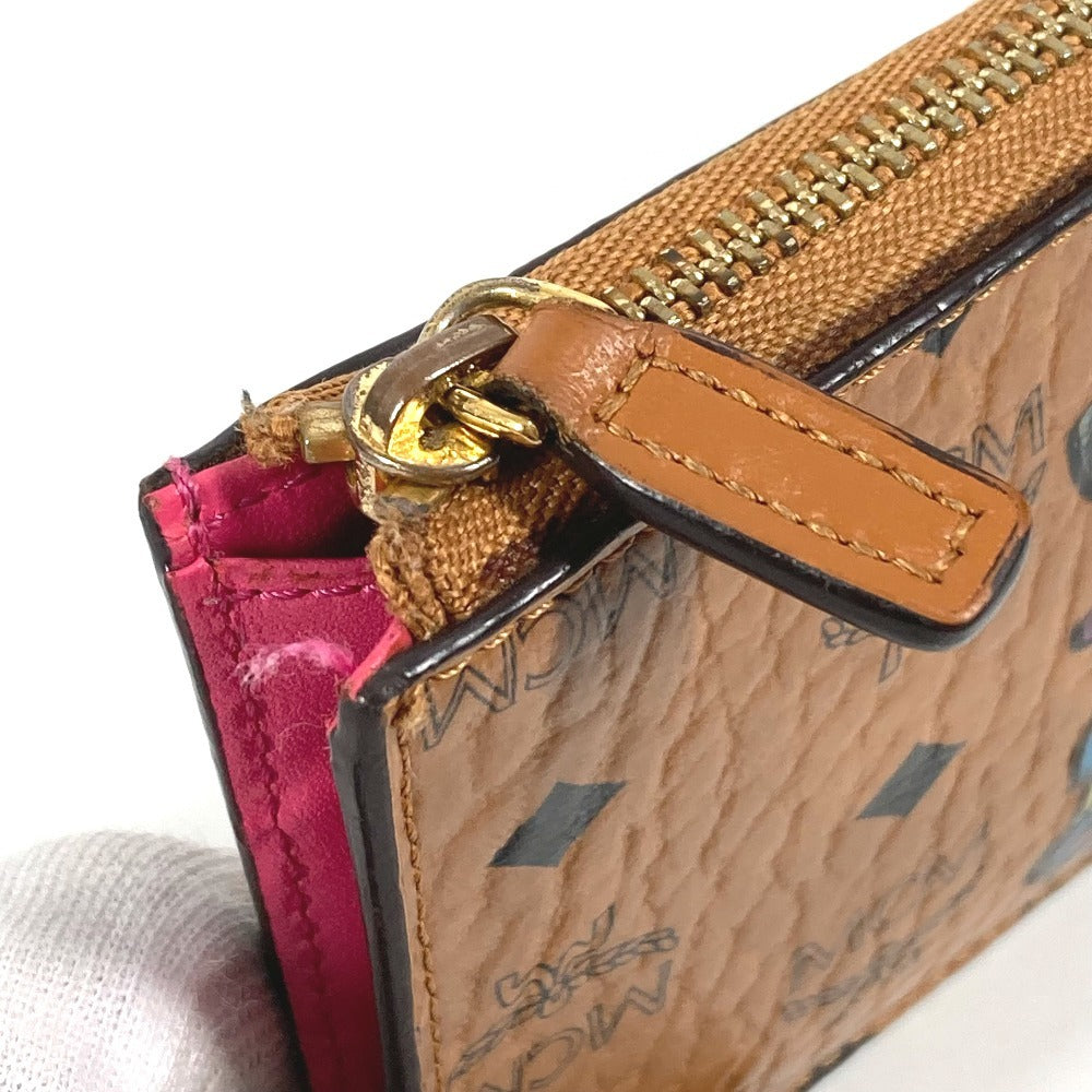 MCM Visetos Logo Wallet with Coin Purse and Key Ring, Unisex, Brown Leather