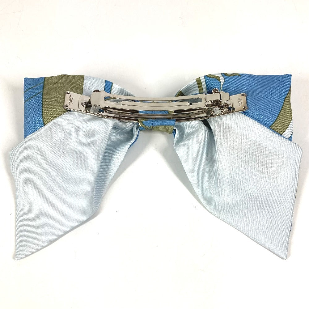 HERMES Exlibris Barrette "Grenelle" Exlibris Hair Accessory Ribbon Barrette Silk Women's Blue