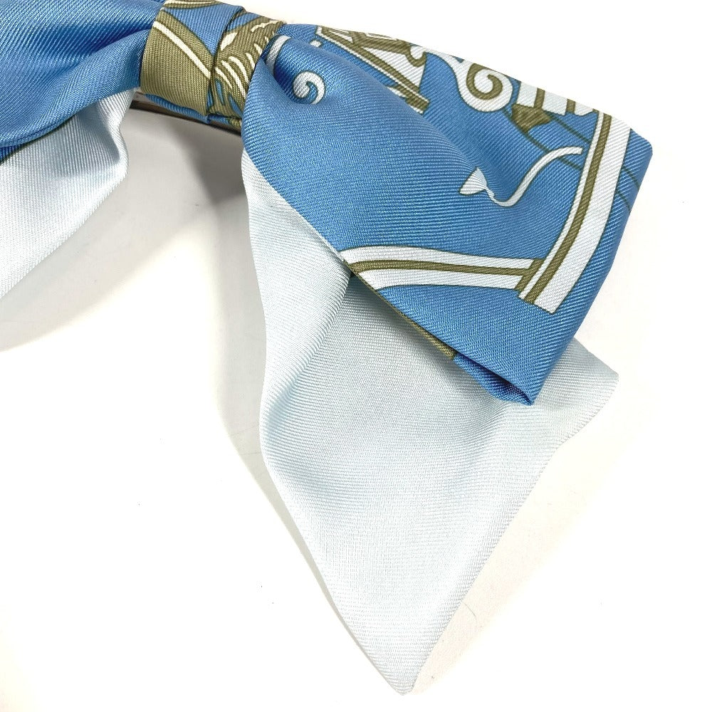 HERMES Exlibris Barrette "Grenelle" Exlibris Hair Accessory Ribbon Barrette Silk Women's Blue