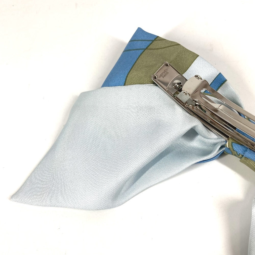 HERMES Exlibris Barrette "Grenelle" Exlibris Hair Accessory Ribbon Barrette Silk Women's Blue