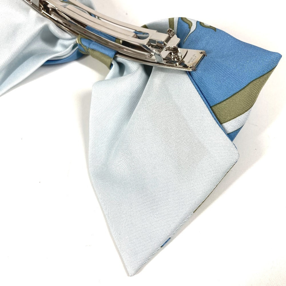 HERMES Exlibris Barrette "Grenelle" Exlibris Hair Accessory Ribbon Barrette Silk Women's Blue
