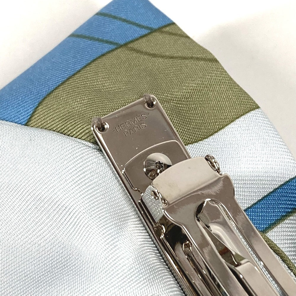 HERMES Exlibris Barrette "Grenelle" Exlibris Hair Accessory Ribbon Barrette Silk Women's Blue