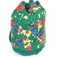 HERMES Vintage Bird Print Drawstring Shoulder Bag, Cotton, Women's, Green