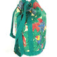 HERMES Vintage Bird Print Drawstring Shoulder Bag, Cotton, Women's, Green