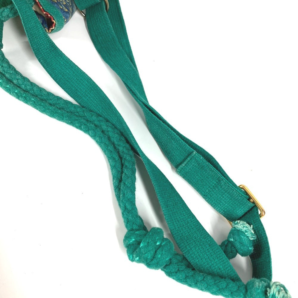 HERMES Vintage Bird Print Drawstring Shoulder Bag, Cotton, Women's, Green
