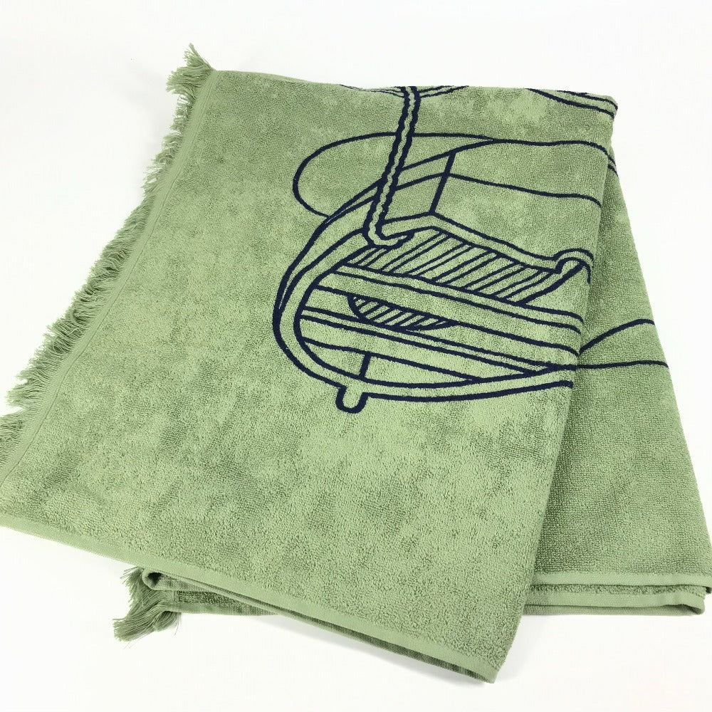 HERMES DRAP DE PLAGE YACHTING THALASSA ヨッティング プラージュ テレサ バスタオル インテリア ひざかけ ブランケット フリンジ タオル コットン ユニセックス グリーン