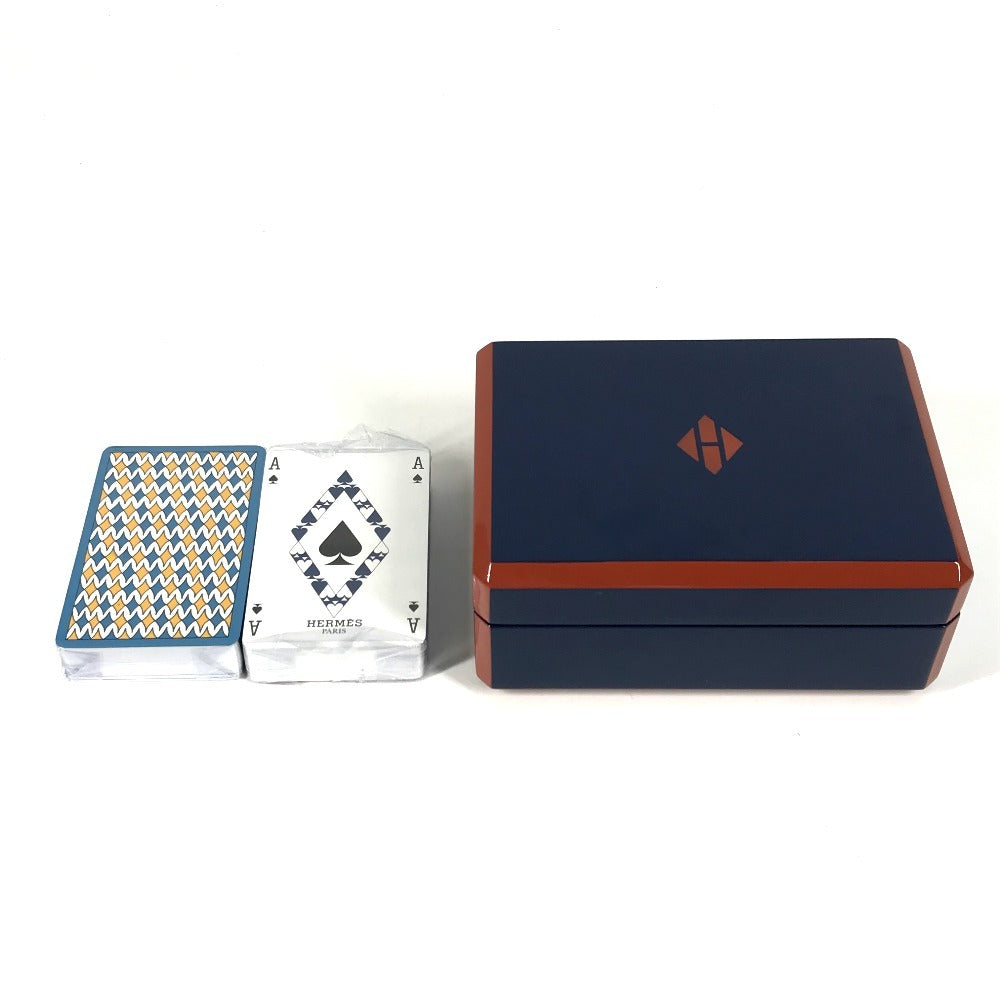HERMES H401148M インテリア ボックス BOX カードゲーム ファセットポーカーＨティサージュ トランプ ゲーム ポーカー 雑貨 ラッカー ユニセックス ブルー・グラン・フォン ブルー