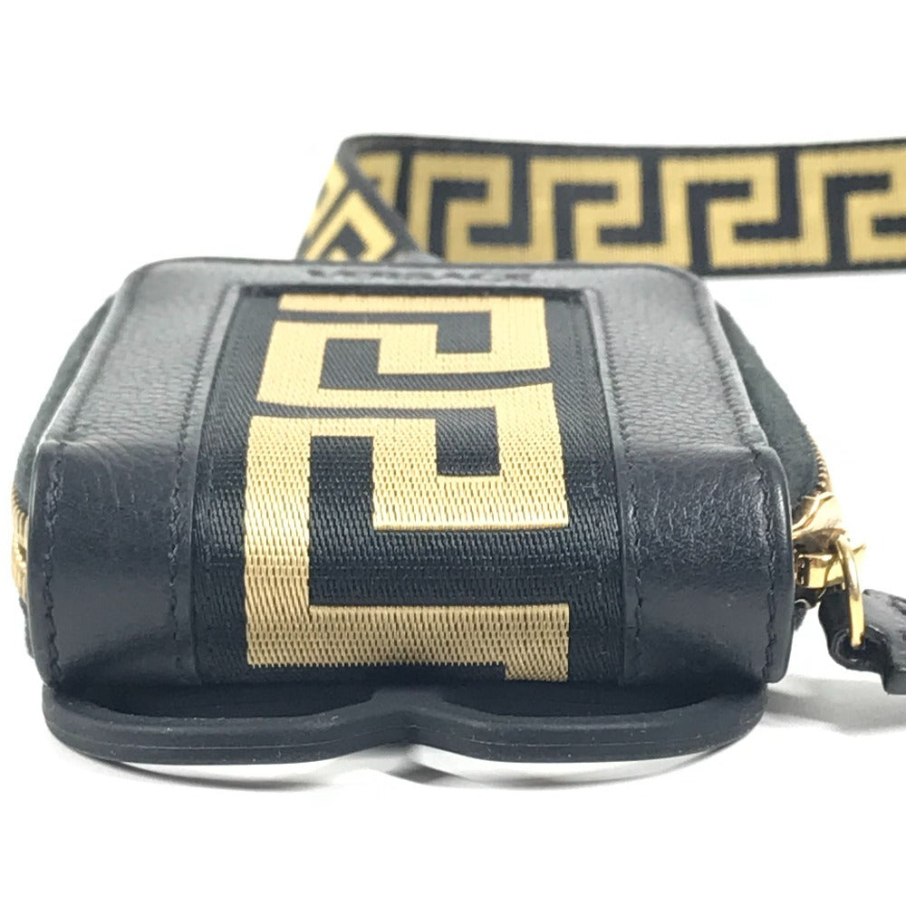 VERSACE smartphone case, coin purse, wallet, pouch, Greca logo pouch, shoulder bag, iPhone case, unisex leather smartphone case in black