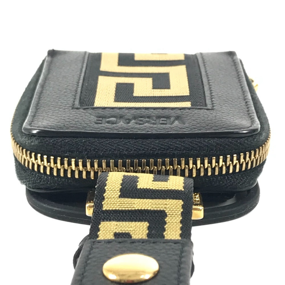 VERSACE smartphone case, coin purse, wallet, pouch, Greca logo pouch, shoulder bag, iPhone case, unisex leather smartphone case in black