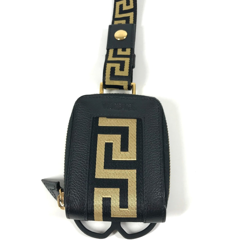 VERSACE smartphone case, coin purse, wallet, pouch, Greca logo pouch, shoulder bag, iPhone case, unisex leather smartphone case in black