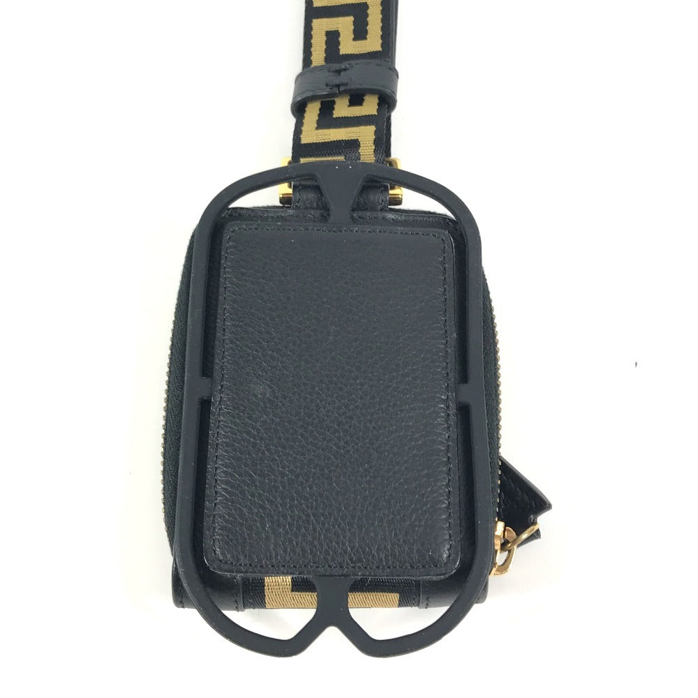 VERSACE smartphone case, coin purse, wallet, pouch, Greca logo pouch, shoulder bag, iPhone case, unisex leather smartphone case in black