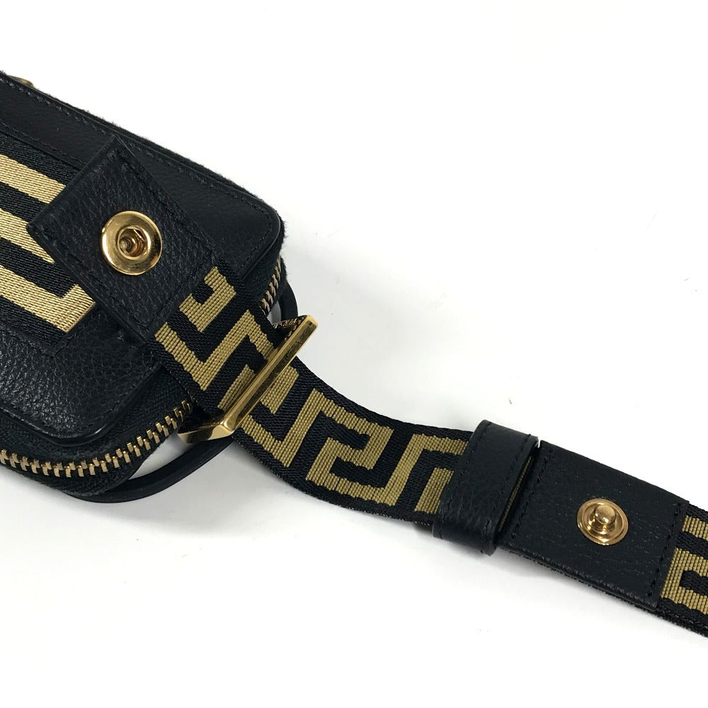 VERSACE smartphone case, coin purse, wallet, pouch, Greca logo pouch, shoulder bag, iPhone case, unisex leather smartphone case in black