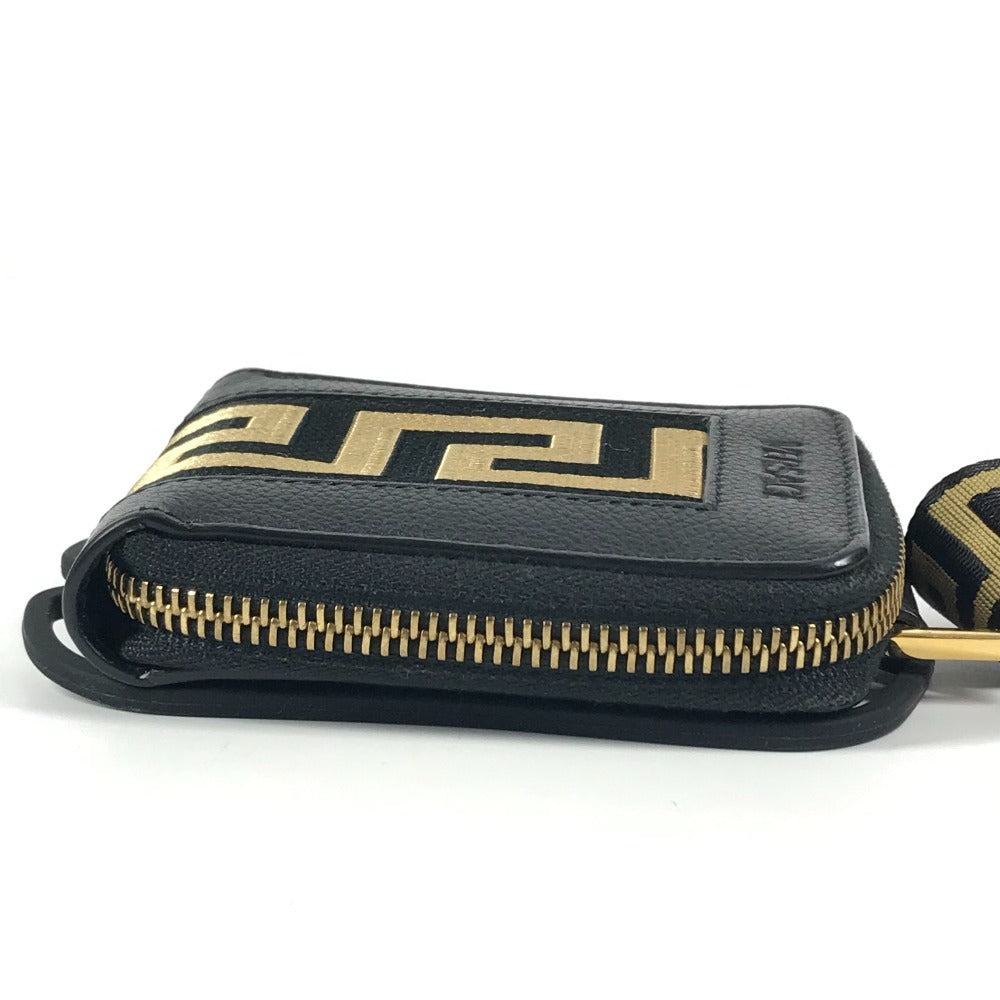 VERSACE smartphone case, coin purse, wallet, pouch, Greca logo pouch, shoulder bag, iPhone case, unisex leather smartphone case in black