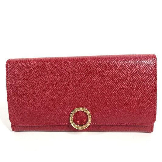 BVLGARI ブルガリブルガリ ロゴクリップ 2つ折り フラップ ロングウォレット 長財布 レザー ユニセックス レッド