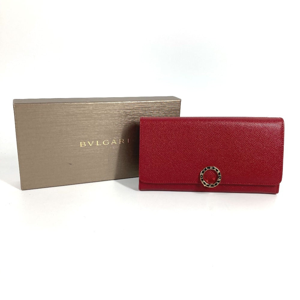 BVLGARI BVLGARI Logo Clip Bifold Flap Long Wallet Leather Unisex Red