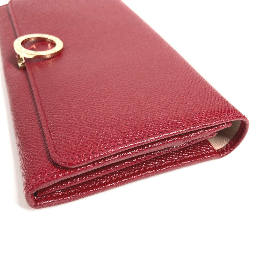BVLGARI BVLGARI Logo Clip Bifold Flap Long Wallet Leather Unisex Red