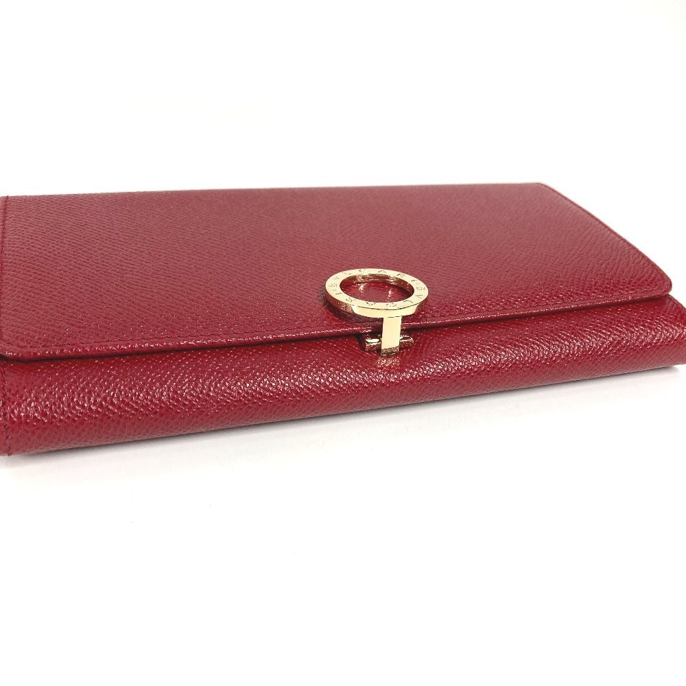 BVLGARI BVLGARI Logo Clip Bifold Flap Long Wallet Leather Unisex Red