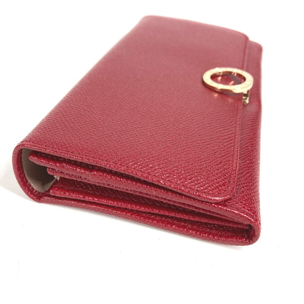 BVLGARI BVLGARI Logo Clip Bifold Flap Long Wallet Leather Unisex Red