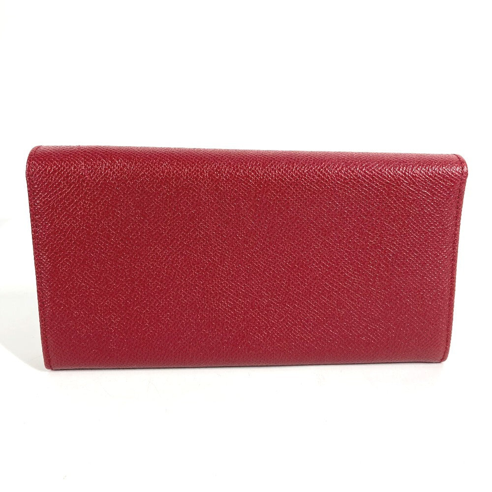 BVLGARI BVLGARI Logo Clip Bifold Flap Long Wallet Leather Unisex Red
