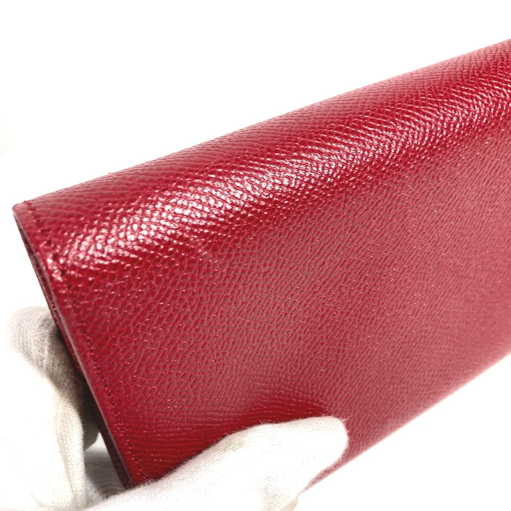 BVLGARI BVLGARI Logo Clip Bifold Flap Long Wallet Leather Unisex Red