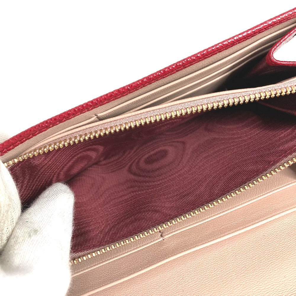 BVLGARI BVLGARI Logo Clip Bifold Flap Long Wallet Leather Unisex Red