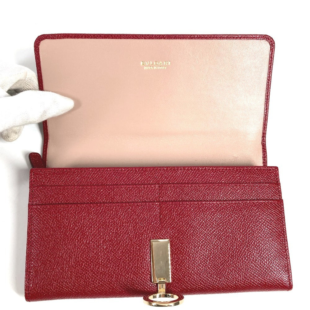 BVLGARI BVLGARI Logo Clip Bifold Flap Long Wallet Leather Unisex Red
