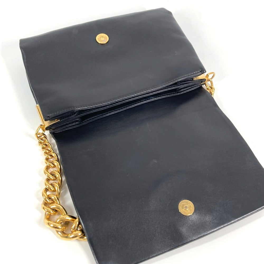 VERSACE Logo Medusa Large 3D Handbag Shoulder Flap Chain Bag Leather Women's Black
