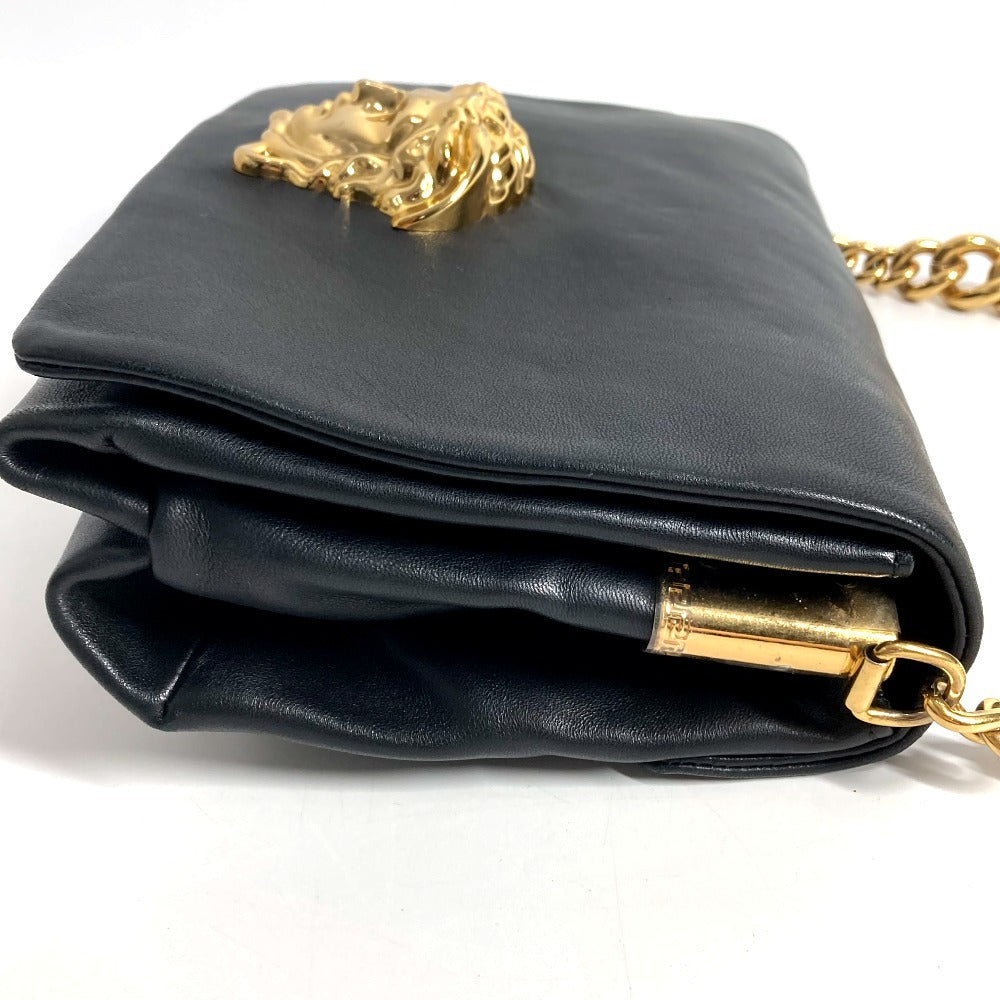 VERSACE Logo Medusa Large 3D Handbag Shoulder Flap Chain Bag Leather Women's Black