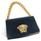 VERSACE Logo Medusa Large 3D Handbag Shoulder Flap Chain Bag Leather Women's Black
