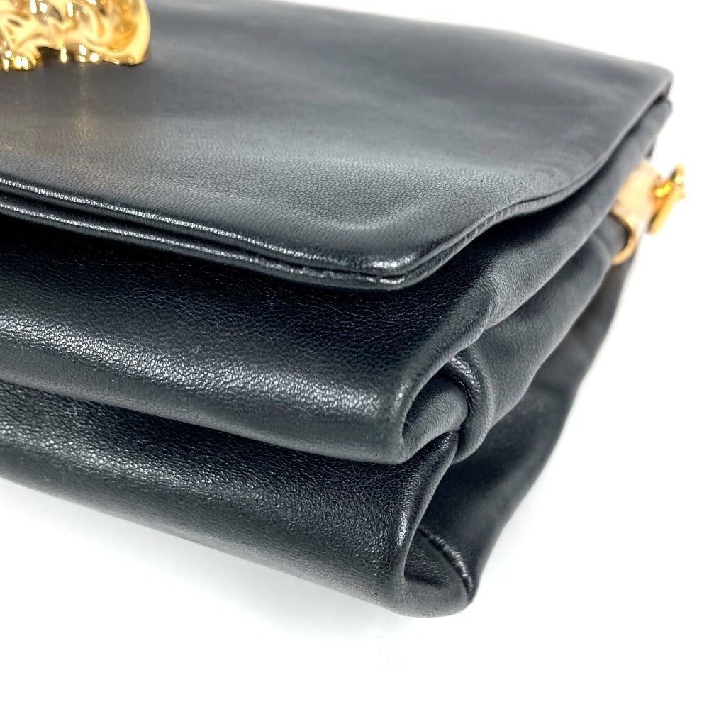 VERSACE Logo Medusa Large 3D Handbag Shoulder Flap Chain Bag Leather Women's Black