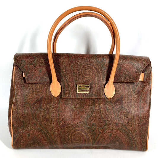 ETRO フラップ ロゴ ペイズリー柄 カバン トートバッグ ボストンバッグ ハンドバッグ レザー ユニセックス ブラウン