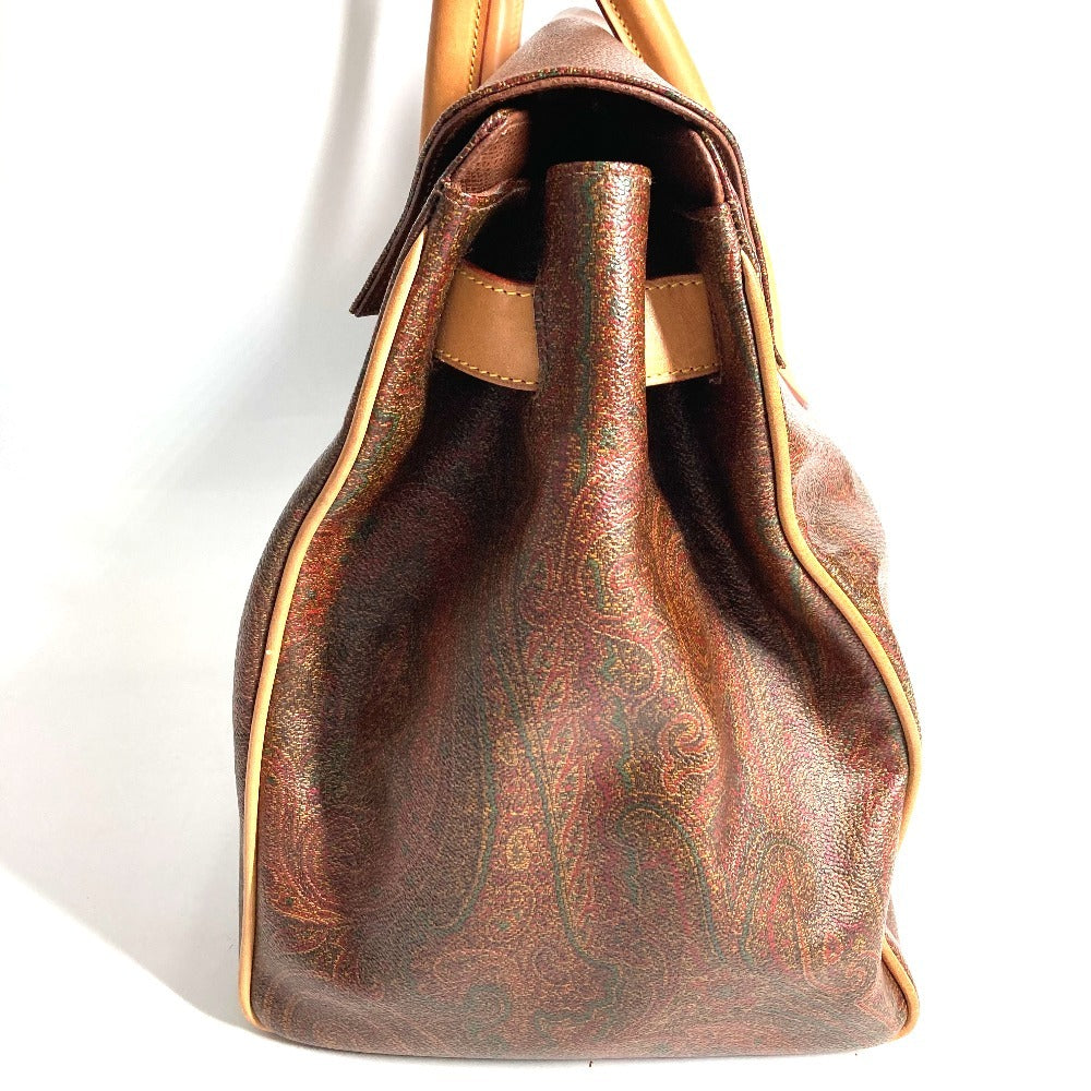 ETRO Flap Logo Paisley Print Tote Bag/Boston Bag/Handbag in Brown Leather, Unisex