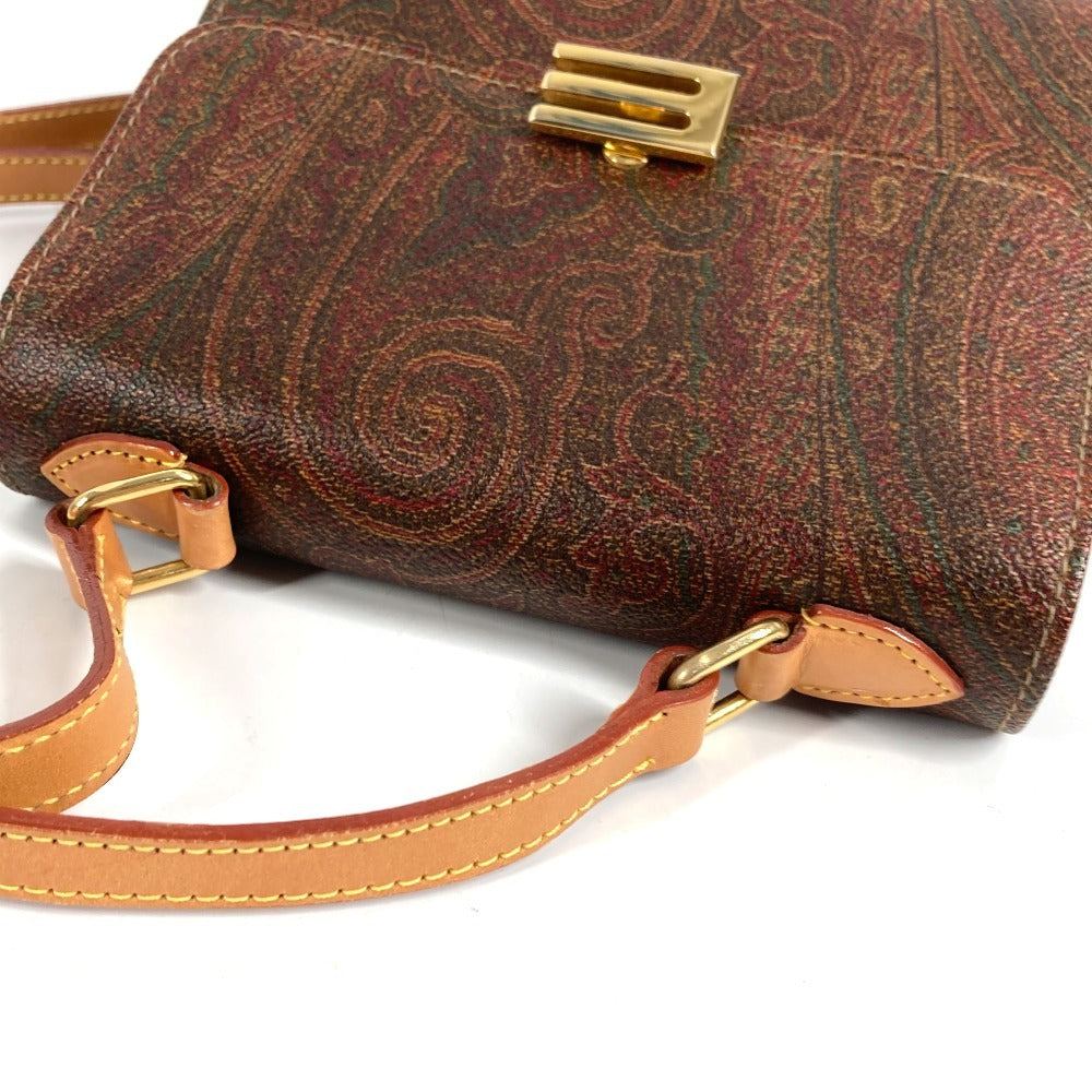 ETRO ロゴ ペイズリー柄 カバン 斜め掛け ポシェット フラップ ショルダーバッグ レザー レディース ブラウン