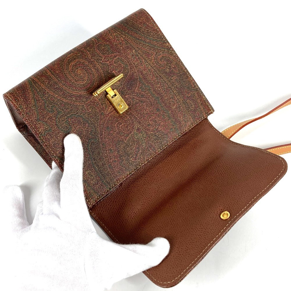 ETRO ロゴ ペイズリー柄 カバン 斜め掛け ポシェット フラップ ショルダーバッグ レザー レディース ブラウン