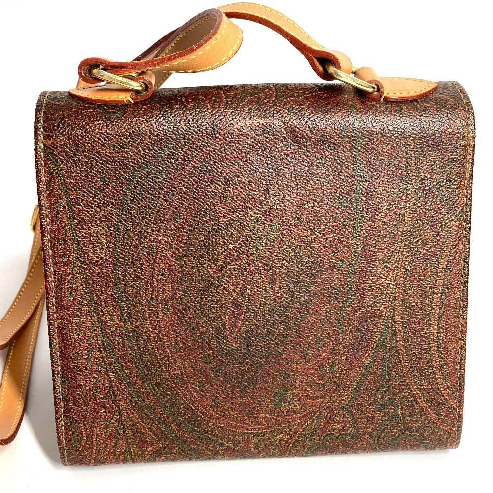 ETRO ロゴ ペイズリー柄 カバン 斜め掛け ポシェット フラップ ショルダーバッグ レザー レディース ブラウン