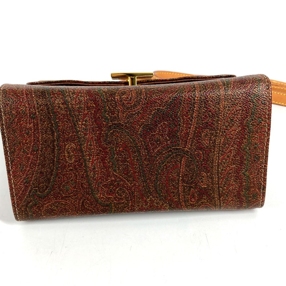 ETRO ロゴ ペイズリー柄 カバン 斜め掛け ポシェット フラップ ショルダーバッグ レザー レディース ブラウン