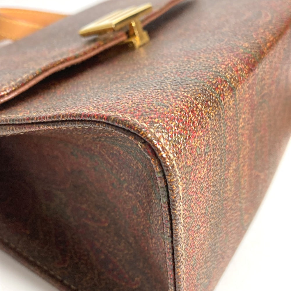 ETRO ロゴ ペイズリー柄 カバン 斜め掛け ポシェット フラップ ショルダーバッグ レザー レディース ブラウン
