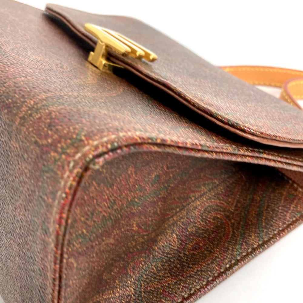 ETRO ロゴ ペイズリー柄 カバン 斜め掛け ポシェット フラップ ショルダーバッグ レザー レディース ブラウン