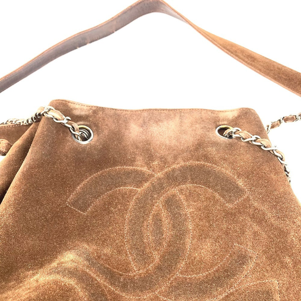 CHANEL ヴィンテージ CC ココマーク トリプルココ ココボール フリンジ タッセル カバン 肩掛け Wチェーン トートバッグ ショルダーバッグ スエード ユニセックス ブラウン