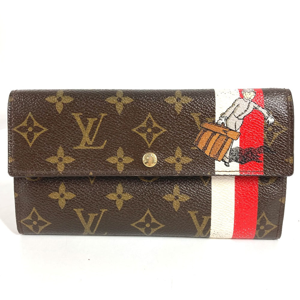 LOUIS VUITTON M60034 Monogram Groom Portefeuille Sarah Long Wallet with Flap, Monogram Canvas, Unisex, Brown