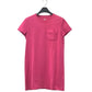 HERMES 刺繍入れ モザイク Hロゴ ポケット アパレル Tシャツワンピース ラウンドネック ワンピース コットン レディース ピンク