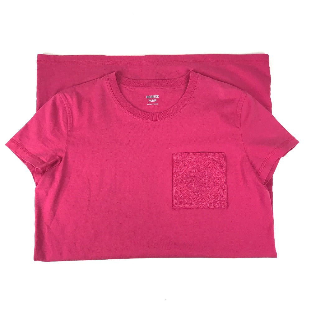 HERMES 刺繍入れ モザイク Hロゴ ポケット アパレル Tシャツワンピース ラウンドネック ワンピース コットン レディース ピンク