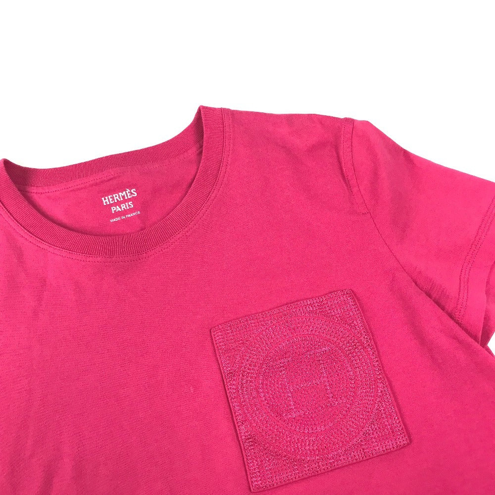 HERMES 刺繍入れ モザイク Hロゴ ポケット アパレル Tシャツワンピース ラウンドネック ワンピース コットン レディース ピンク